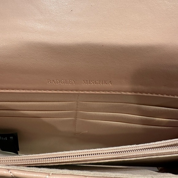 Badgley Mischka Quilted Crossbody Bag Designer Purse with Studs; Color - Blush - Picture 5 of 6